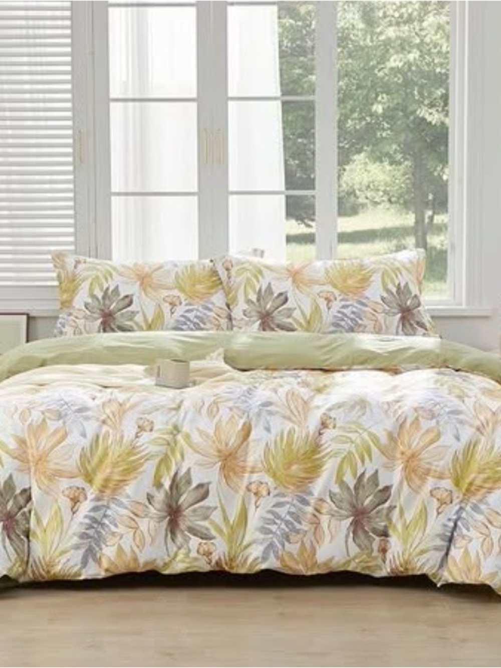 Botanical Maple Leaf Cotton King Duvet Cover + 2 Pillow Shams (no comforter)